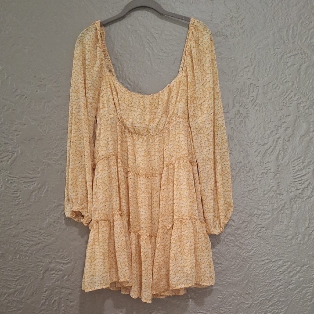 Lush Wome's Tan 3/4 Sleeve Tiered Dress Size L